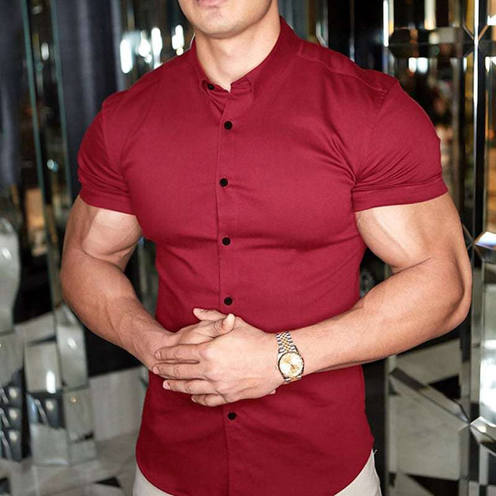 Men's slim fit short sleeve casual shirt. Lightweight design perfect for summer and spring everyday wear.