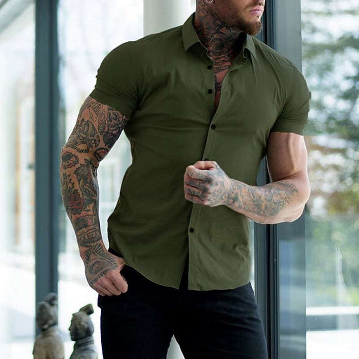 Men's lightweight slim fit short sleeve shirt. Casual top for versatile spring, summer, and everyday fashion.
