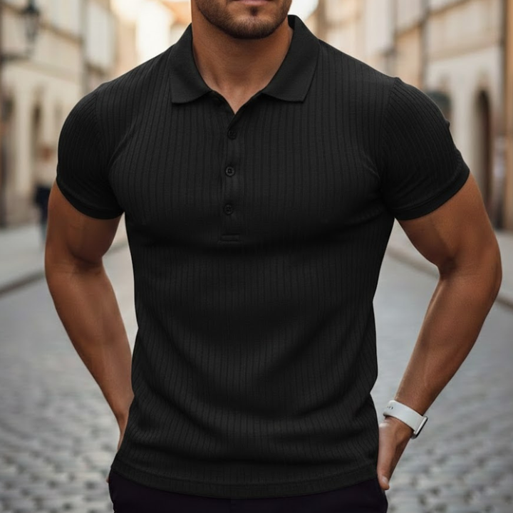 Versatile men's polo shirt, slim fit short sleeve, ideal for casual fashion, fitness, and active wear.