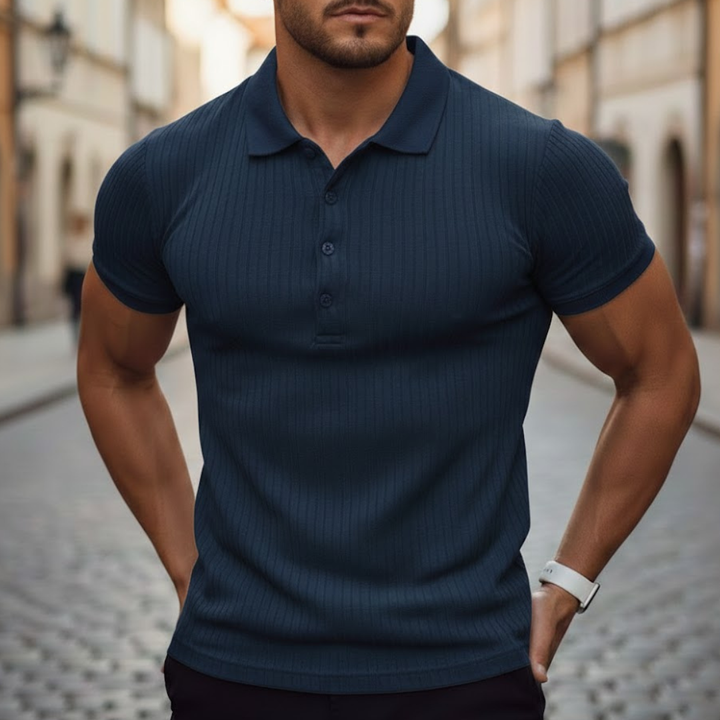 Stylish men's classic collar polo. Slim fit, short sleeve top for versatile casual wear & men's fashion.