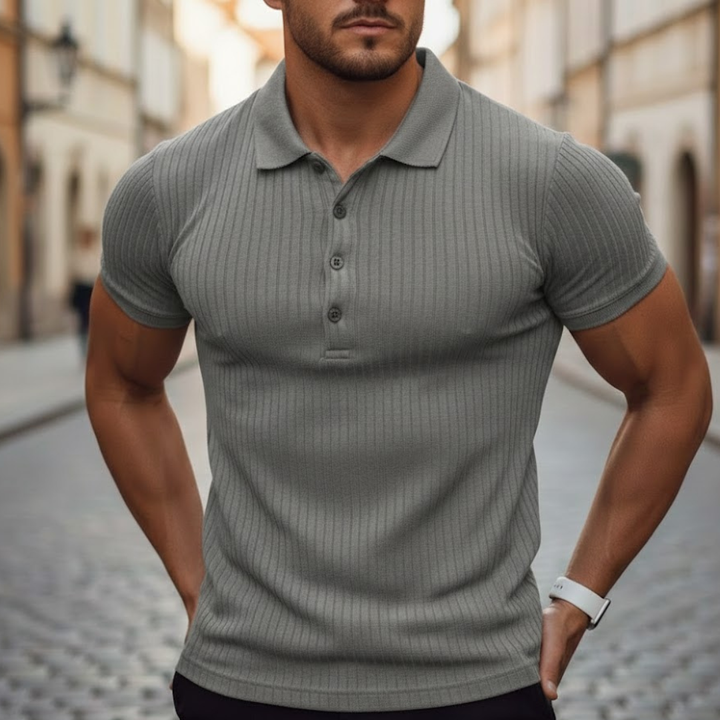 Breathable men's short sleeve polo. Slim fit design, comfortable for everyday casual wear & summer sports.