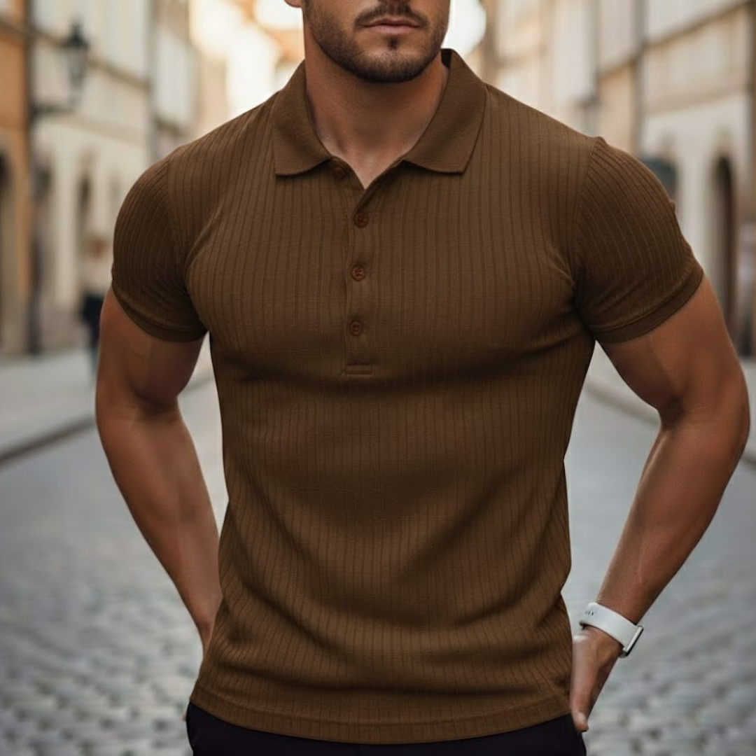 Men's versatile slim fit short sleeve polo shirt. Great for casual outings, fitness, and summer comfort.