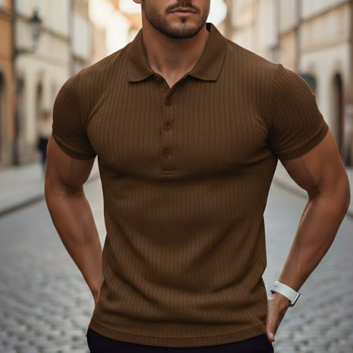 Men's versatile slim fit short sleeve polo shirt. Great for casual outings, fitness, and summer comfort.