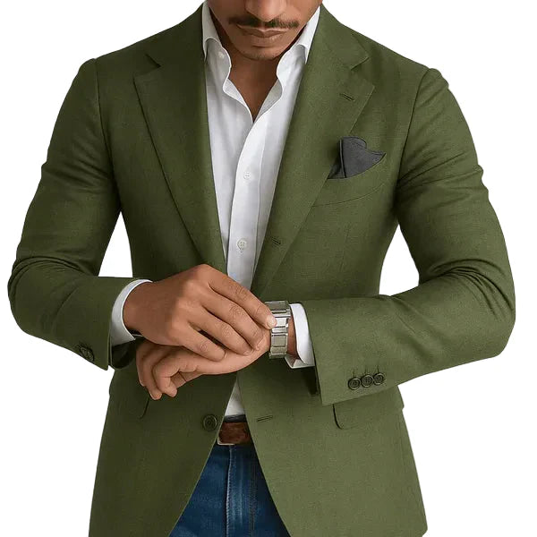 Modern men's slim fit check pattern blazer. A stylish tailored jacket for formal events or smart casual looks.