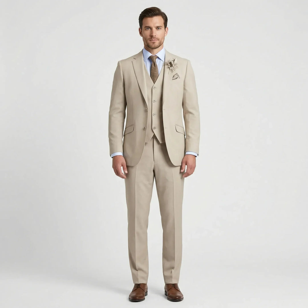 Elegant men's slim fit suit with vest, a sophisticated three-piece for formal events & special occasions.
