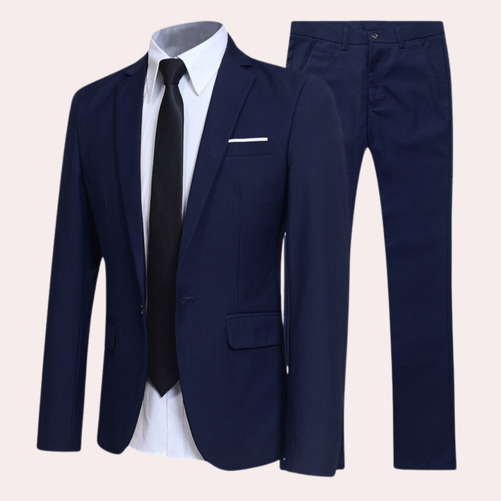 Tailored men's slim fit blazer and trousers. A versatile two-piece suit for modern men's formal and business wear.