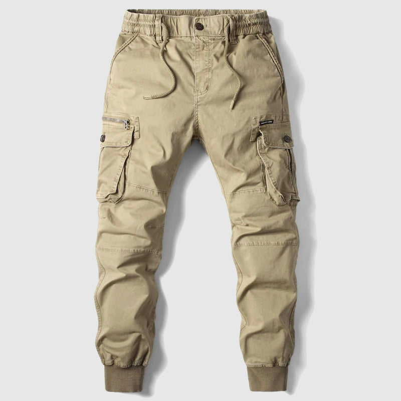 Stylish men's cargo jogger pants, slim fit with tapered leg, perfect for modern casual fashion and streetwear outfits.