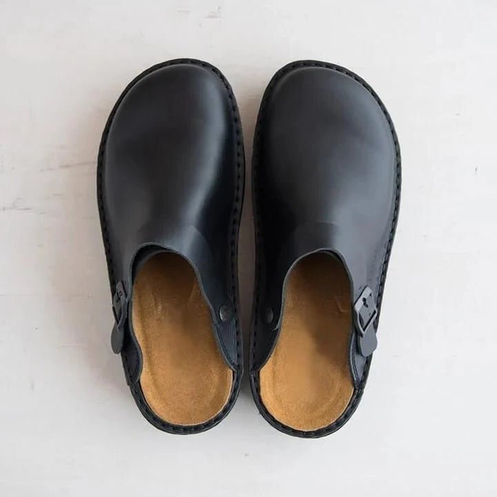 Comfortable men's slip-on mules with secure heel strap, perfect for summer fashion & everyday wear.