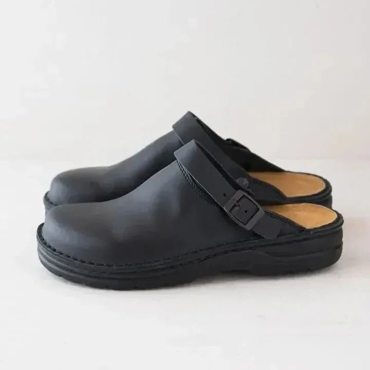 Premium men's casual mules with secure heel strap, providing ultimate comfort for everyday activities.