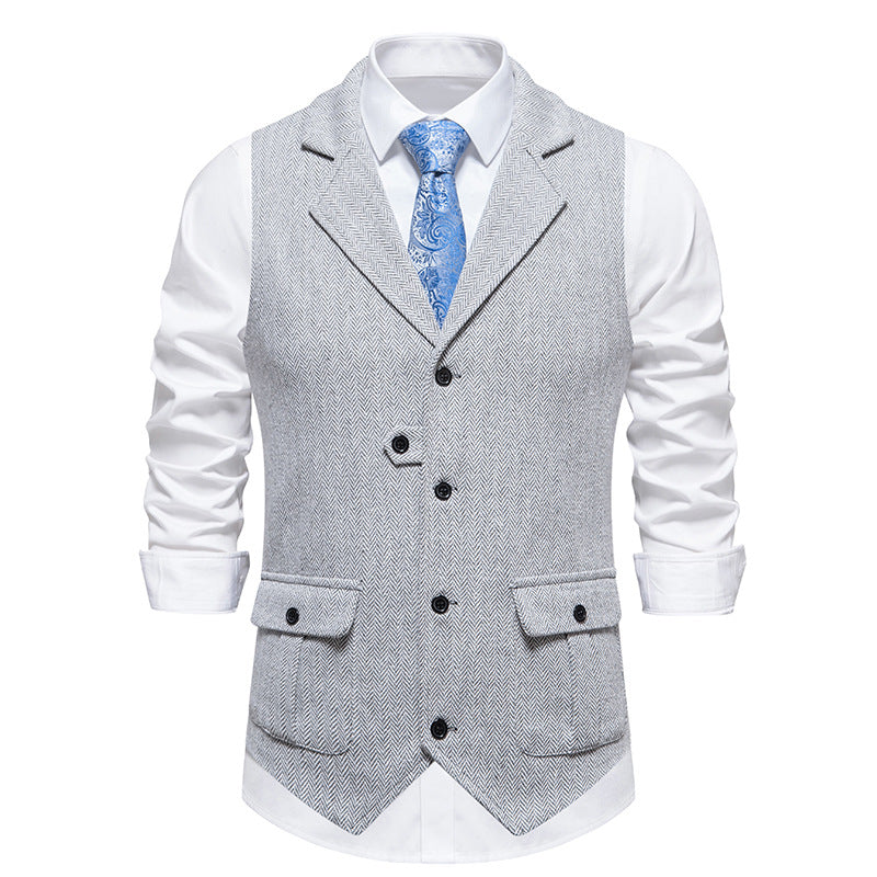 Close-up of a men's smart casual office vest, showing fabric texture, ideal for business apparel