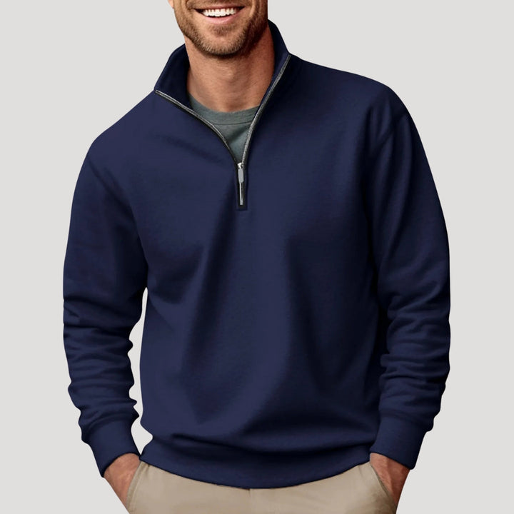 Versatile men's quarter-zip pullover for smart casual layering. Great for business casual & fall fashion.