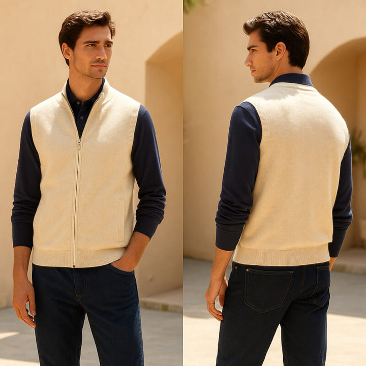 Versatile men's soft full-zip vest for easy layering. Classic sleeveless design, great for casual & smart-casual fashion.
