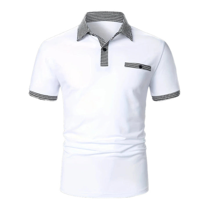 Versatile men's checkered polo shirt. A sporty short sleeve top for golf, casual outings, or summer events.