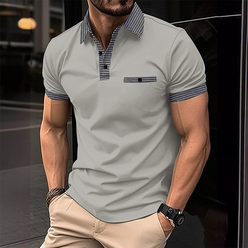Back view of men's sporty checkered polo shirt. Designed for comfort & modern fit in summer & golf casual wear.