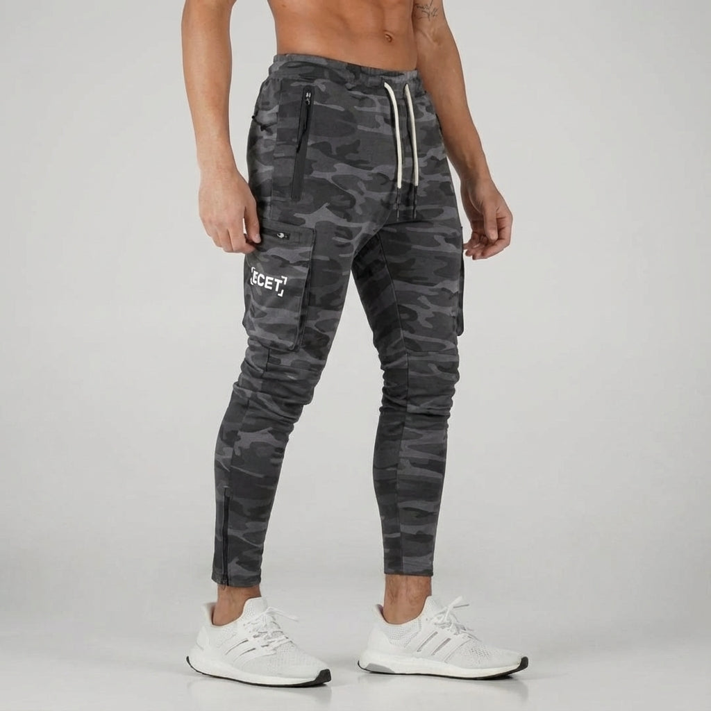 Versatile men's active pants; jogging trousers with secure zipper pockets, great for workouts, gym, or casual styling.
