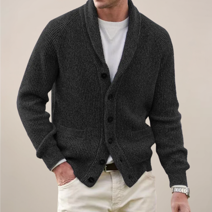 Versatile lightweight men's button cardigan with a sophisticated shawl collar for spring outfits