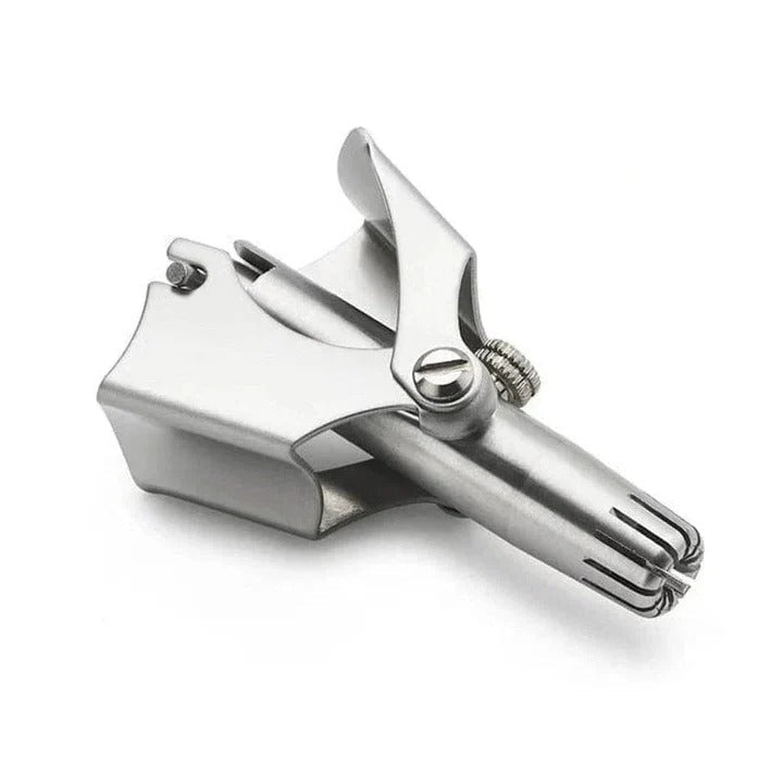 Men's stainless steel nose & ear hair trimmer for precise, manual grooming. Portable personal care tool.