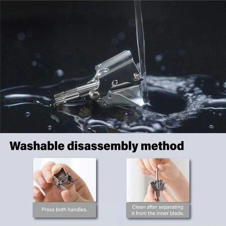 Manual stainless steel nose and ear hair trimmer for men. Precision grooming tool for easy hair removal.
