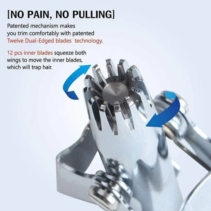 Portable men's stainless steel nose & ear trimmer. Durable manual grooming tool for discreet personal care.