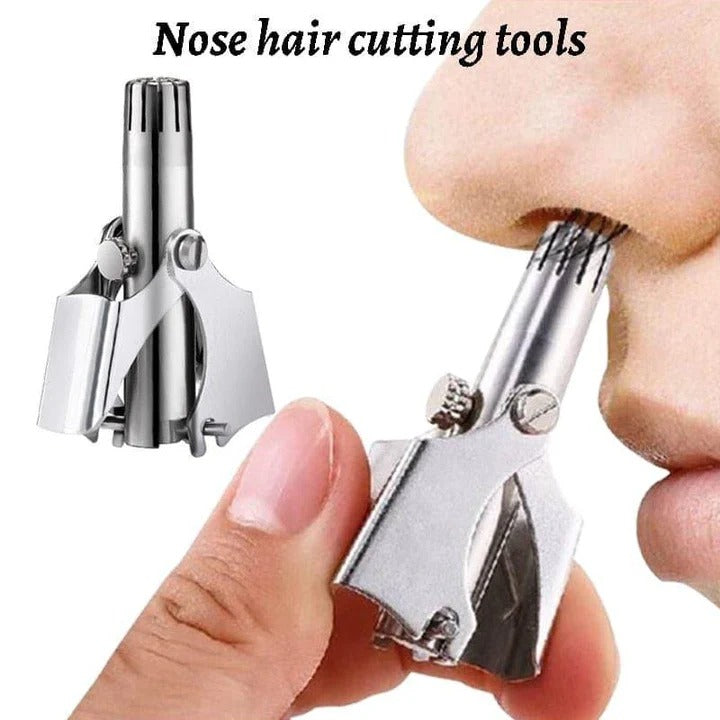 Sleek stainless steel manual nose & ear hair trimmer, a silent and effective men's grooming solution.
