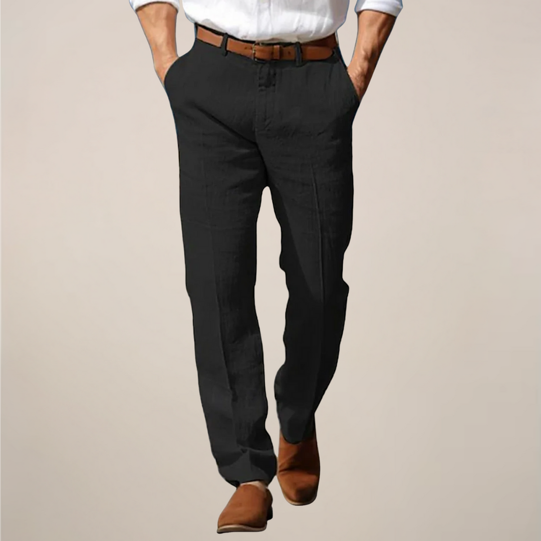 Stylish men's straight-leg summer trousers. Casual yet smart casual, ideal for modern men's fashion.