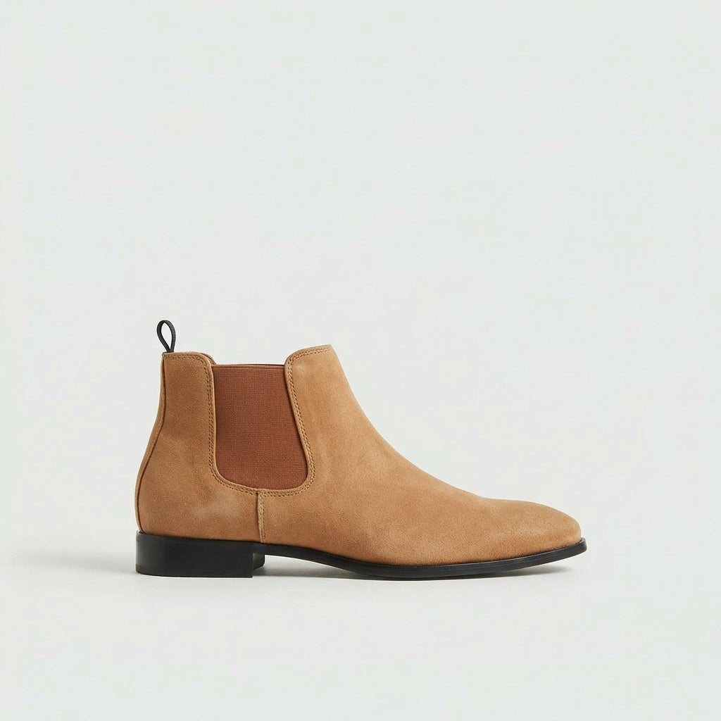 Men's Stratton Chelsea boots paired with denim, creating a smart-casual and comfortable everyday look.