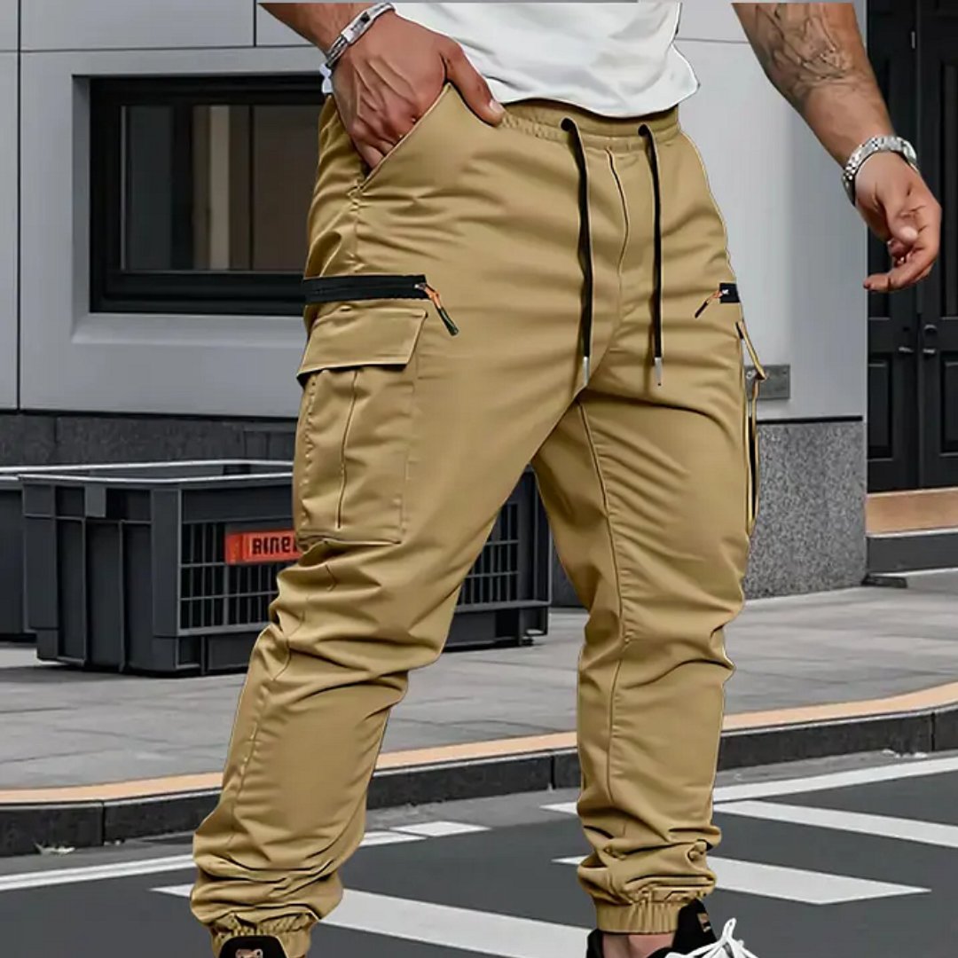 Stylish men's stretch cargo joggers, perfect for activewear and comfortable casual outfits. Features multiple functional pockets.