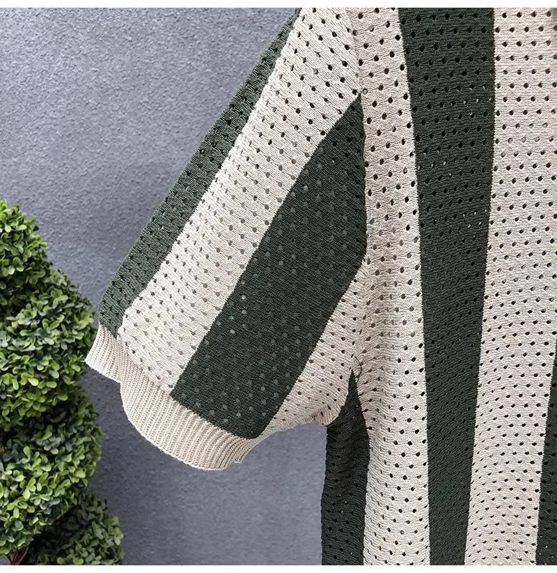Stylish men's striped half-zip polo. Modern vintage short sleeve shirt, great for casual & smart casual looks.