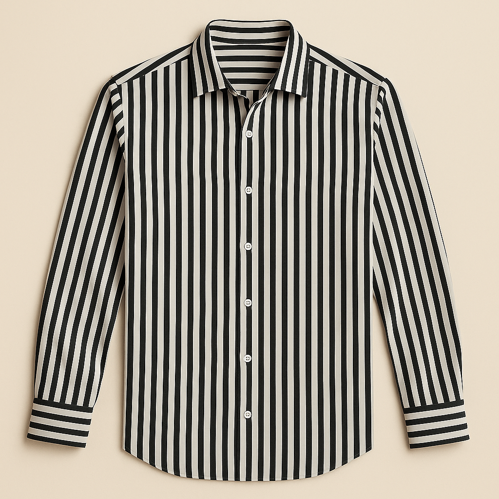 Men's striped polo shirt, showcasing a comfortable fit and modern fashion for all-season smart casual appeal.