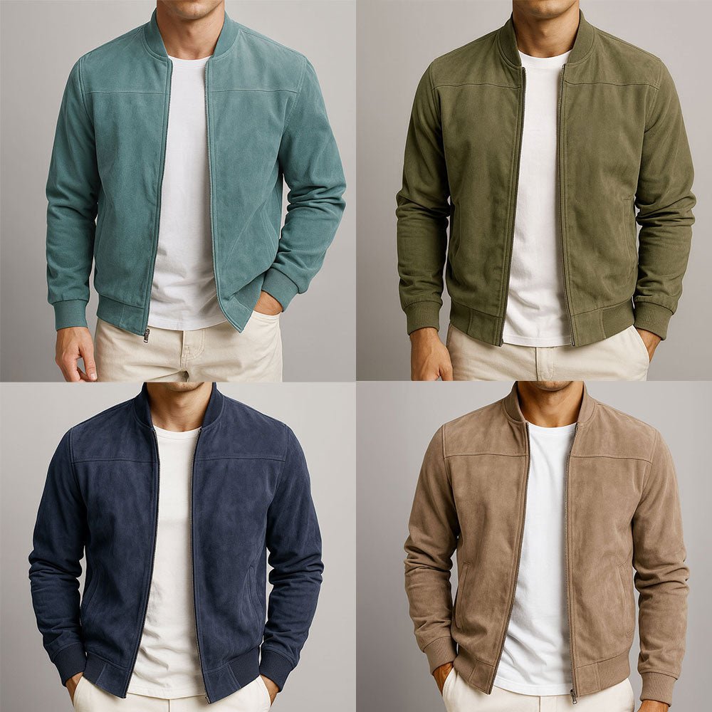 Stylish men's tailored bomber jacket for fall/spring. Elevates smart casual and everyday outfits.