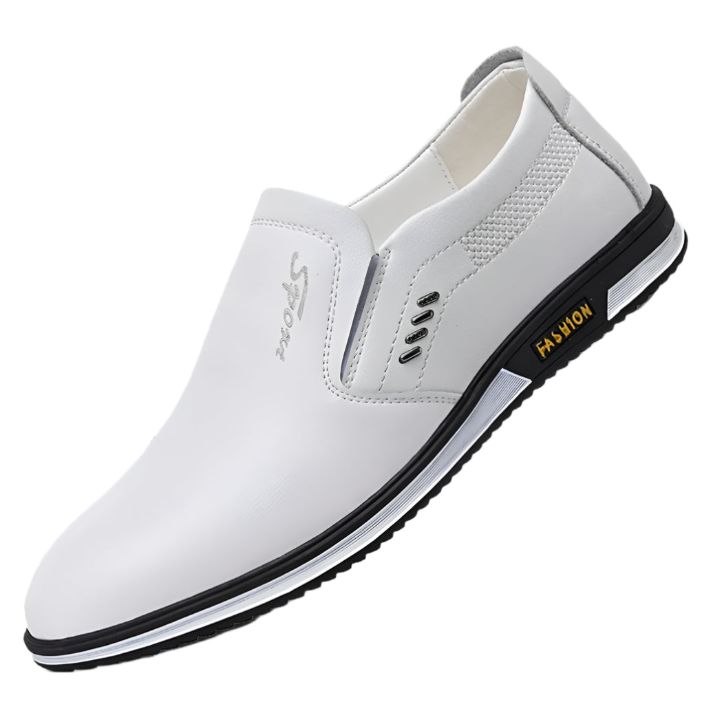 Men's stylish black leather dress shoes for formal events, office wear & casual outfits. Sleek & comfortable.