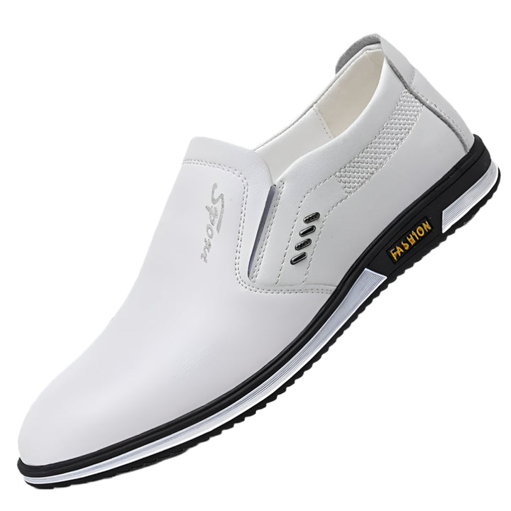 Men's stylish black leather dress shoes for formal events, office wear & casual outfits. Sleek & comfortable.