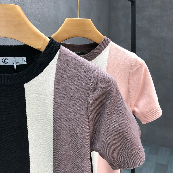 Stylish men's color block crewneck pullover sweater, a fashionable long sleeve top for a versatile casual style.