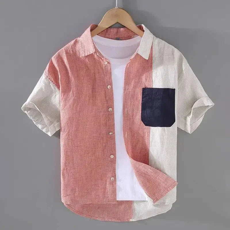 Casual men's colorblock shirt with a modern design, perfect for warm weather.