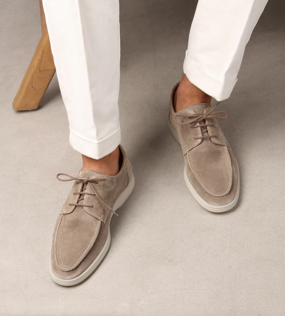 Stylish brown men's lace-up loafers, ideal for smart casual outfits and comfortable everyday wear.