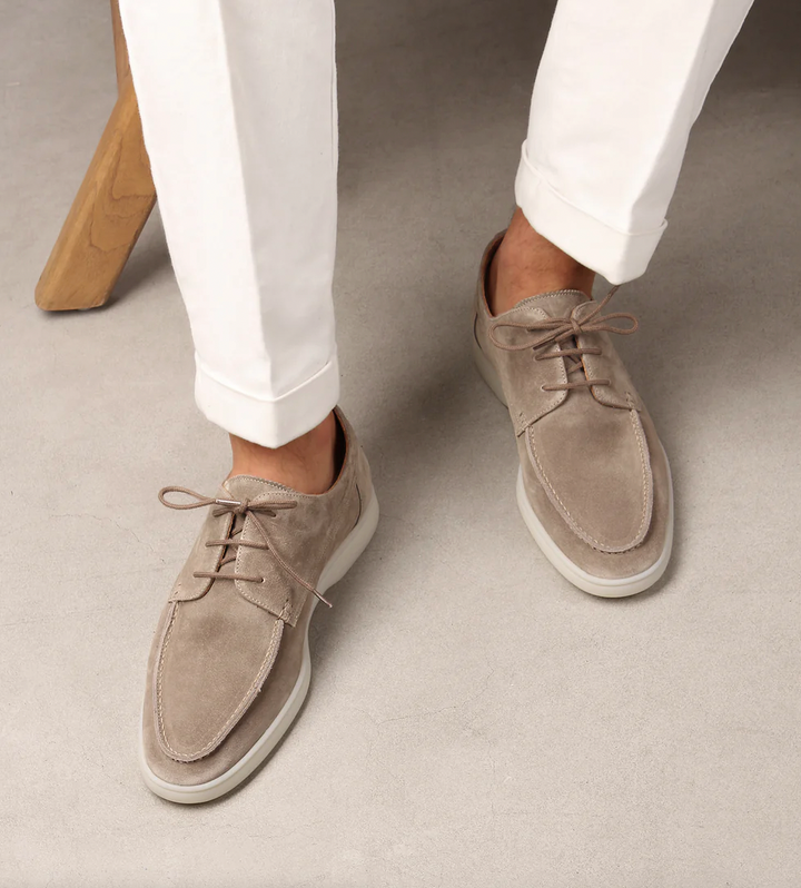 Stylish brown men's lace-up loafers, ideal for smart casual outfits and comfortable everyday wear.