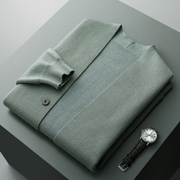 Stylish men's spring outfit essential: a lightweight, comfortable cardigan with a modern button front.