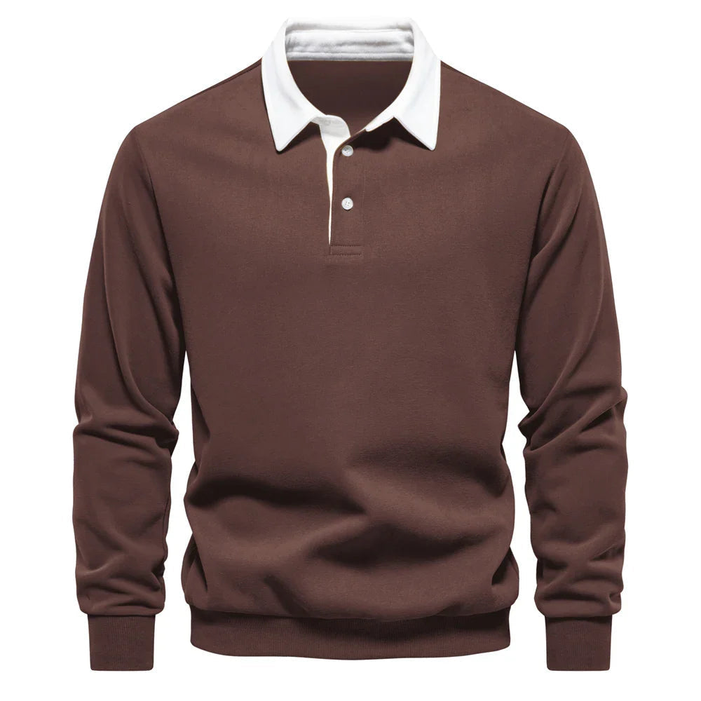 Classic men's long sleeve rugby shirt, timeless polo style, versatile mens apparel for any season.
