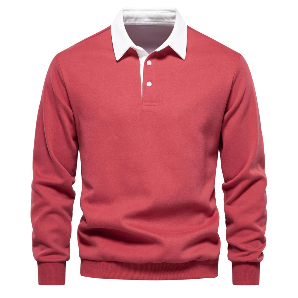 Men's stylish long sleeve rugby shirt, perfect for a refined casual look, everyday and versatile.