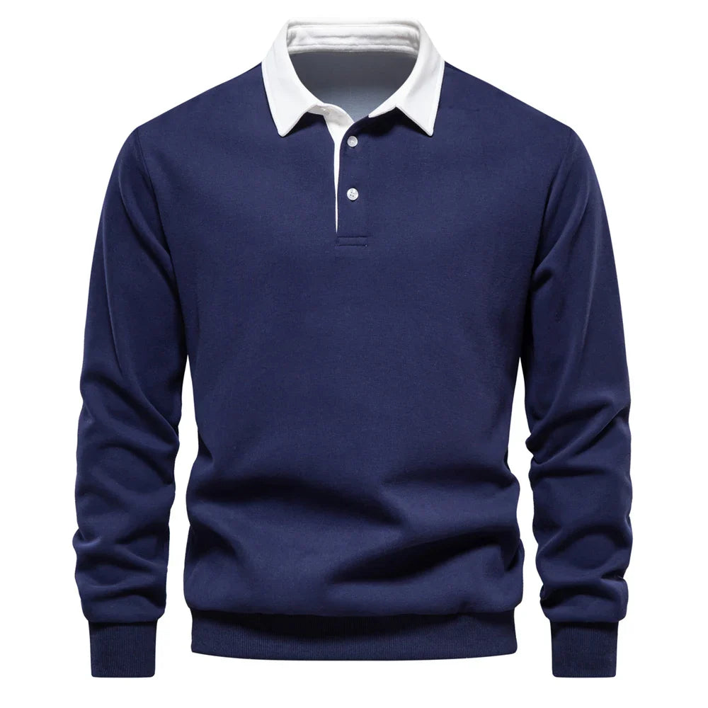 Casual men's long sleeve rugby shirt, soft fabric, ideal for effortless comfort and everyday style.