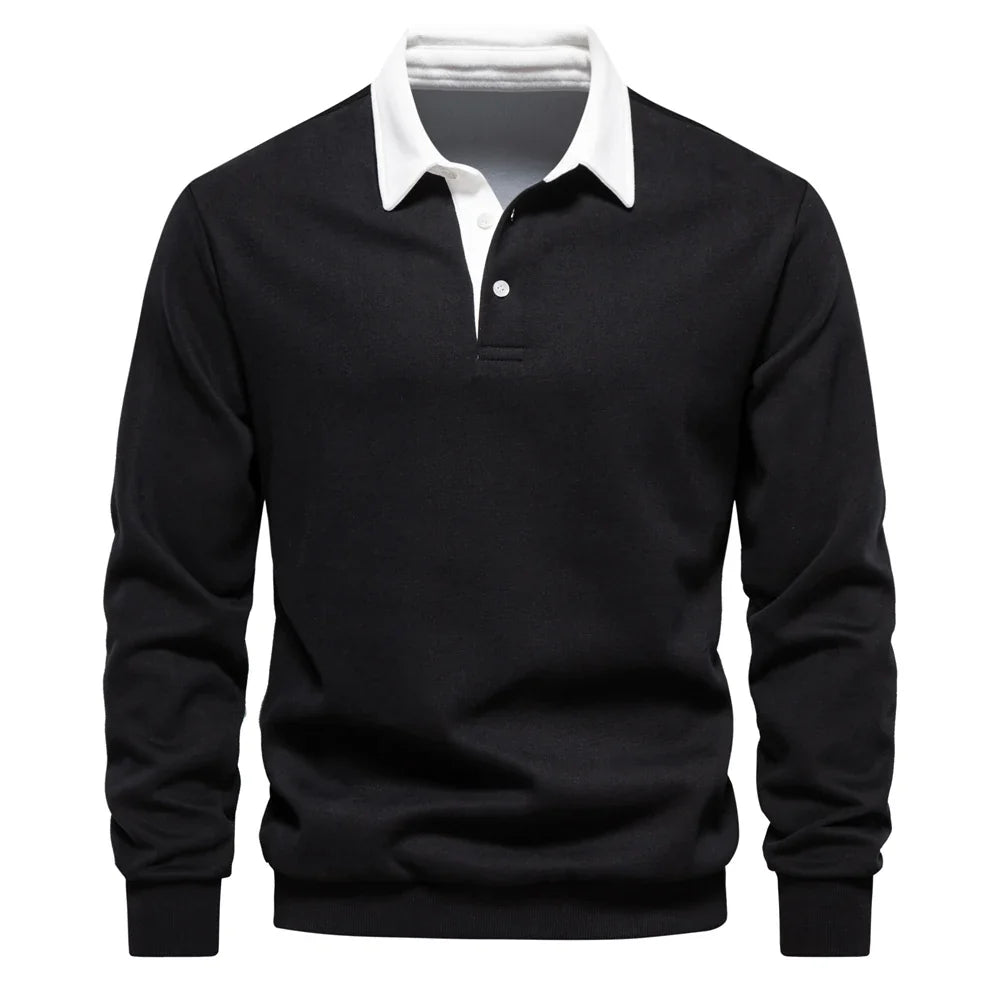 Stylish men's long sleeve rugby shirt, modern fit, perfect for contemporary menswear and casual look.