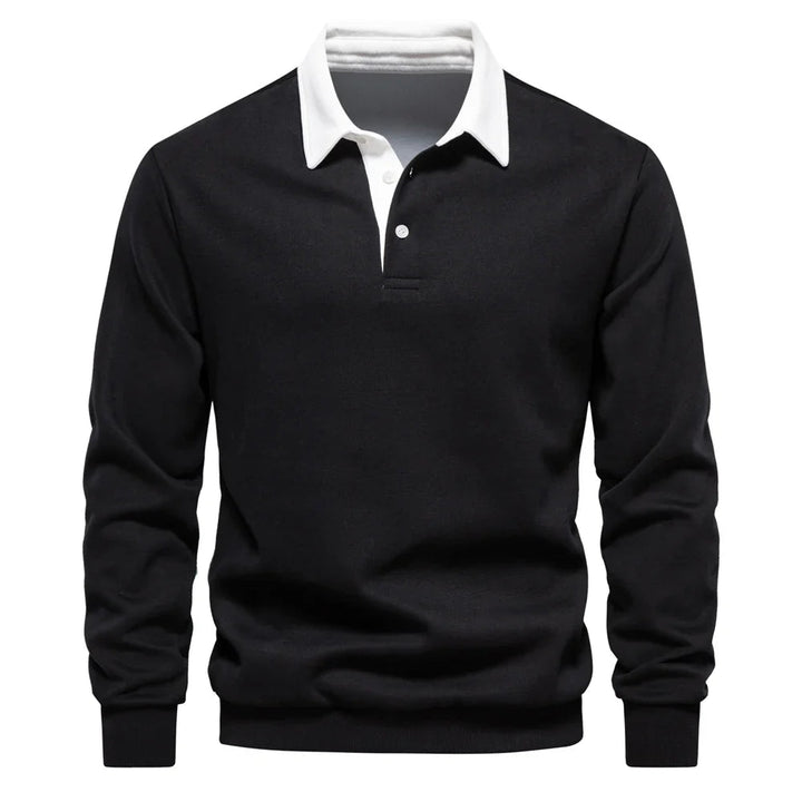 Stylish men's long sleeve rugby shirt, modern fit, perfect for contemporary menswear and casual look.