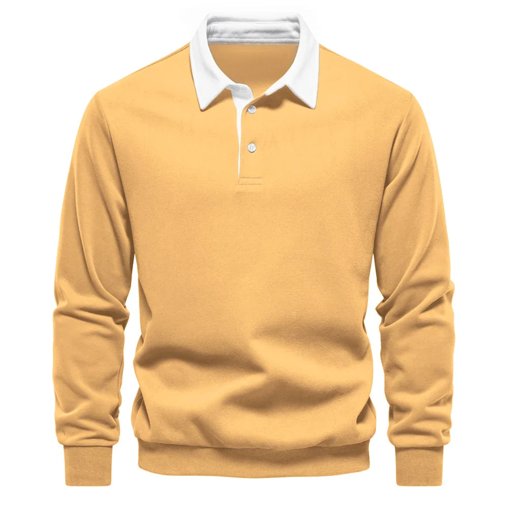 Men's long sleeve rugby shirt, casual comfort & classic look, essential fall/winter pullover apparel.