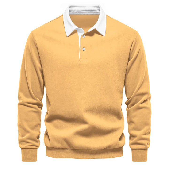Men's long sleeve rugby shirt, casual comfort & classic look, essential fall/winter pullover apparel.