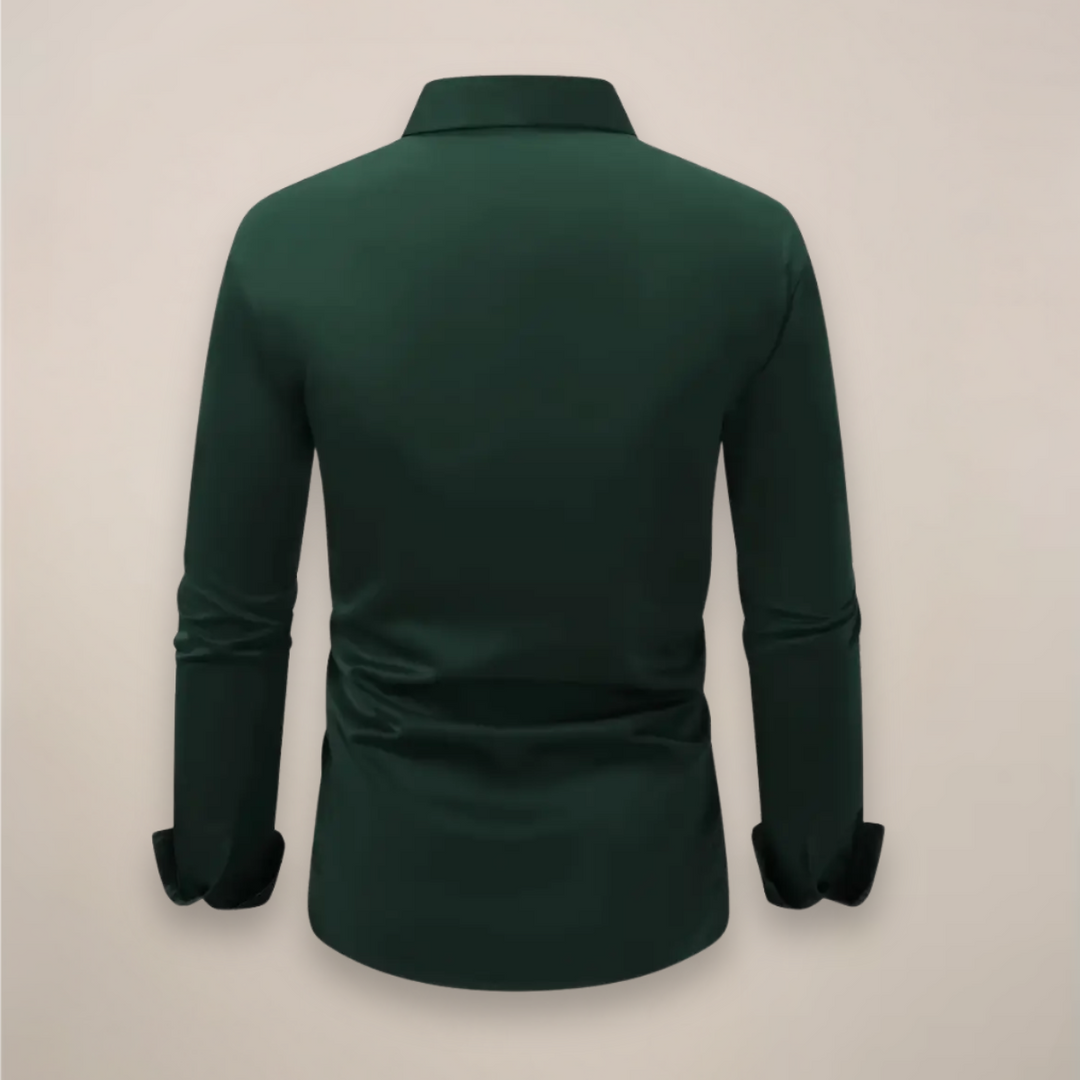 Long sleeve men's dress shirt, designed for a slim fit and ideal for spring, enhancing any casual or smart look.