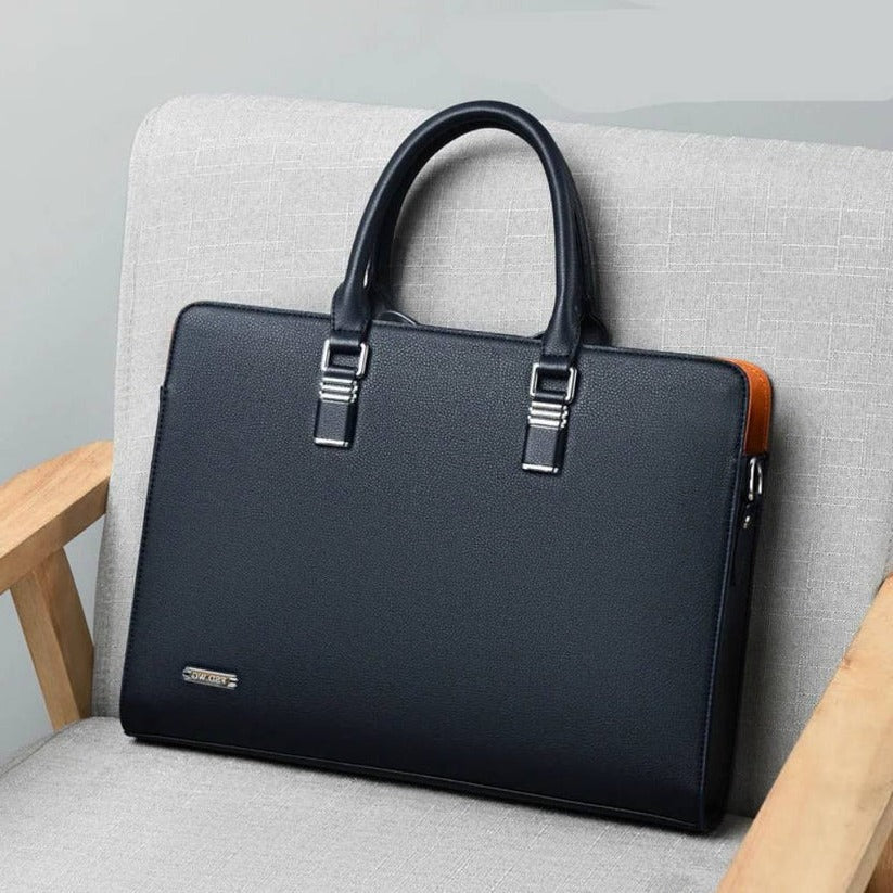 Front view of a modern men's work messenger bag, perfect for 14-15 inch laptops & daily organization.