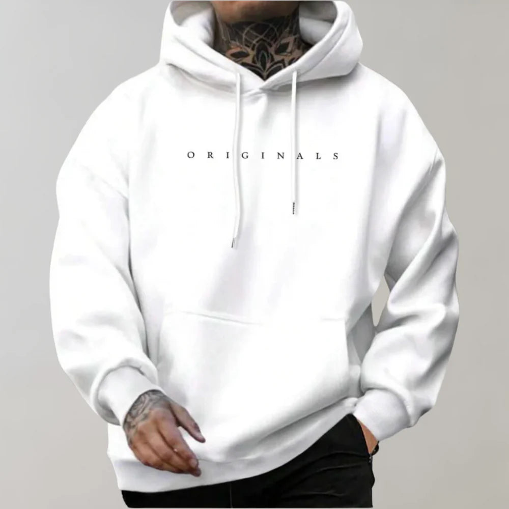 Modern men's oversized hooded sweatshirt, perfect for versatile spring/summer fashion & urban streetwear.