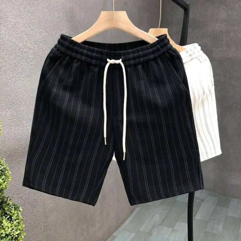 Men's stylish pinstripe shorts with drawstring waist, perfect for casual summer comfort & relaxed fit.