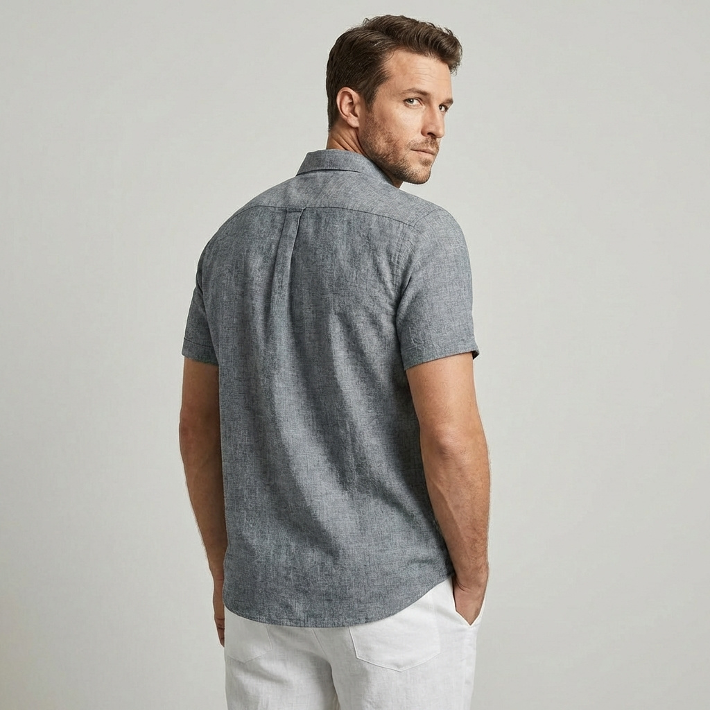 Modern Men's Collared Shirt, short sleeve, versatile for business casual & daily style.