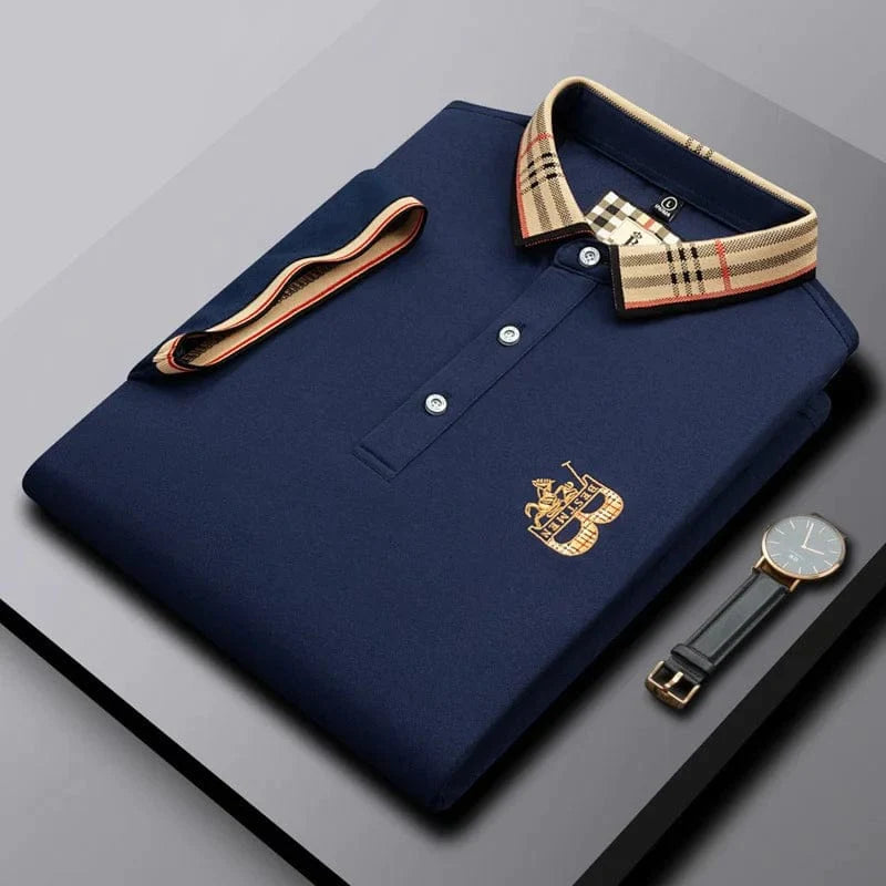 Detail of the short sleeve on men's classic fit polo shirt, designed for comfort and modern men's fashion.